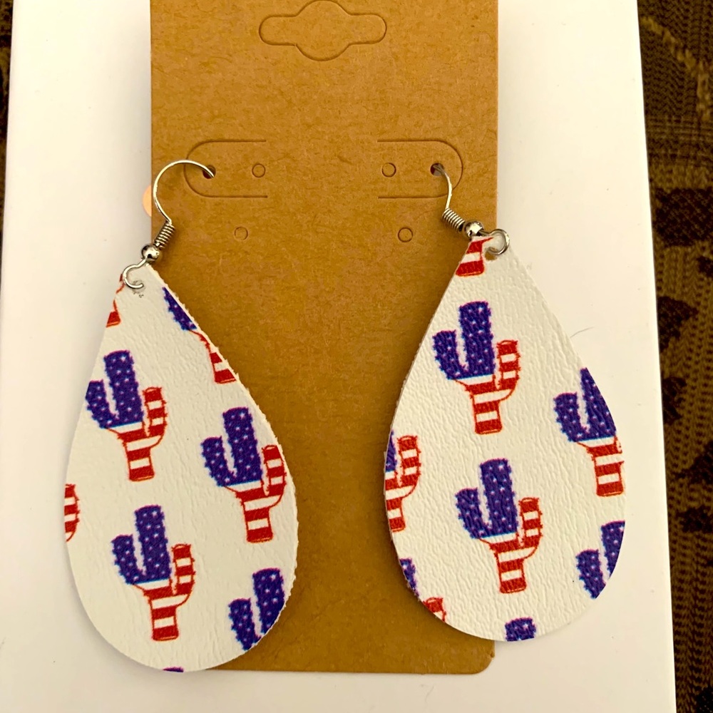 Leather Cactus print earrings